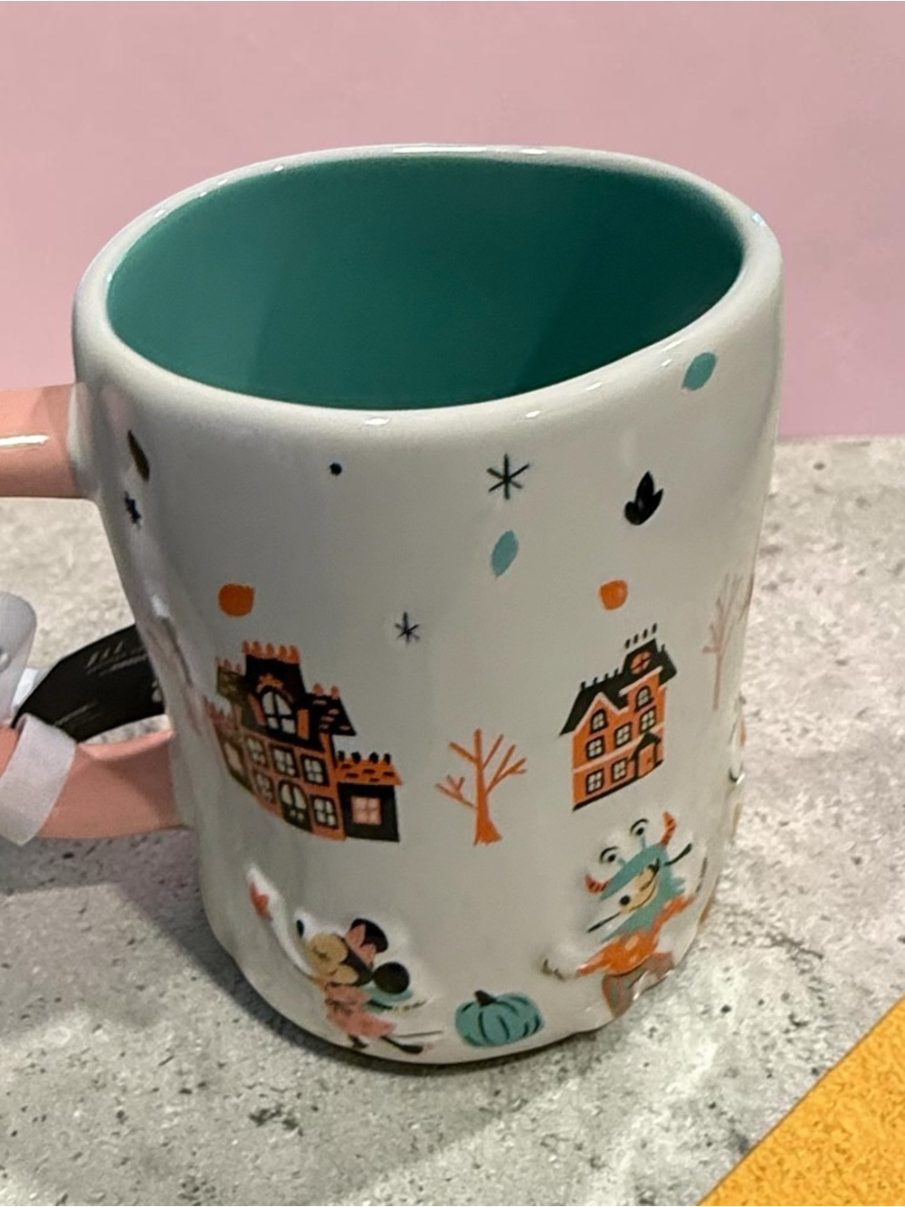 Disney Cute Halloween Village Ceramic Mug with Teal Interior